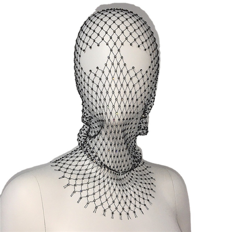 Stage Wear Women Balaclava Elastic Rhinestone Turban Ladies Shining Fishnet Headhood Holiday Party Head Mask Diamond Headwrap Headcover