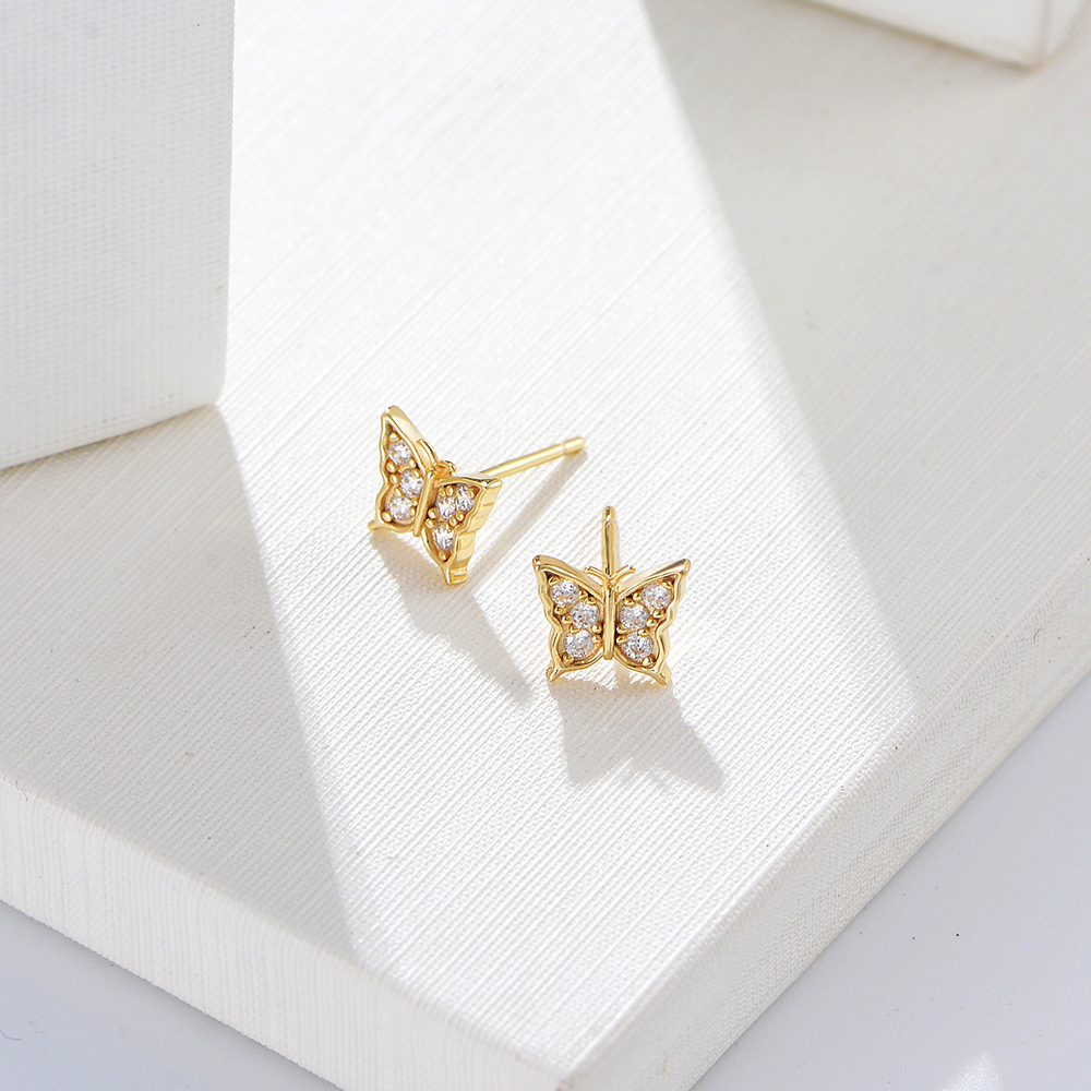 Stud Earrings S925 Silver Sterling Silver Women's Stud Earrings Designer Shiny Crystal Butterfly Hypoallergenic Earrings Simple Luxury Gold Diamo