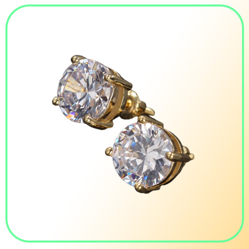 Mens Hip Hop CZ Stud Earrings Jewelry High Quality Fashion Round Gold Silver Simulated Diamond Earring For Men