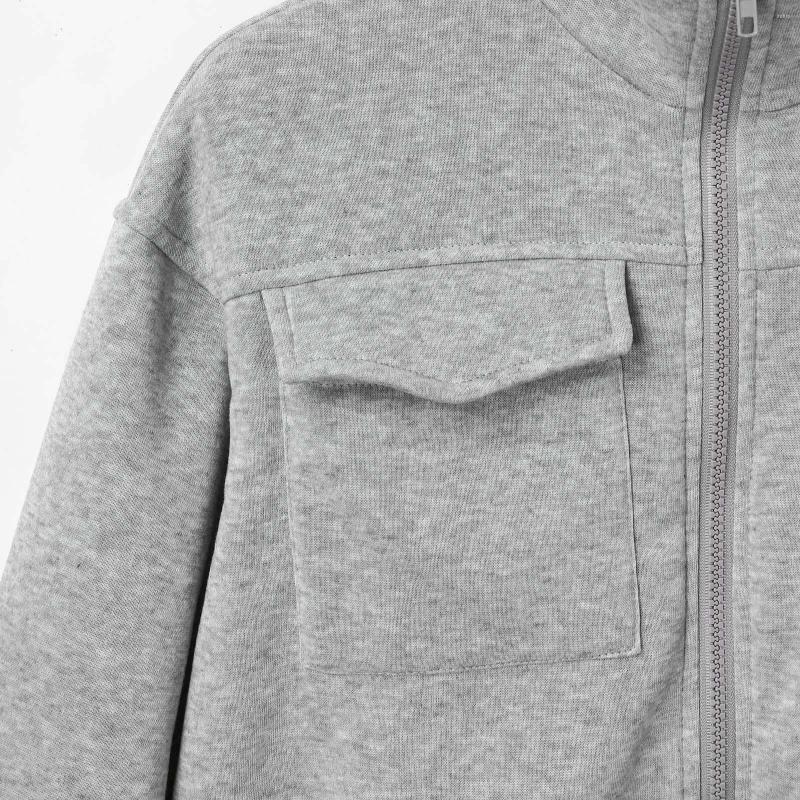 Womens Hoodies Women Stand Collar Short Hoodie Crop Tops Solid Color Jacket Casual Long Sleeve Pocket Sweatshirt Elasticized Hem And Cuffs