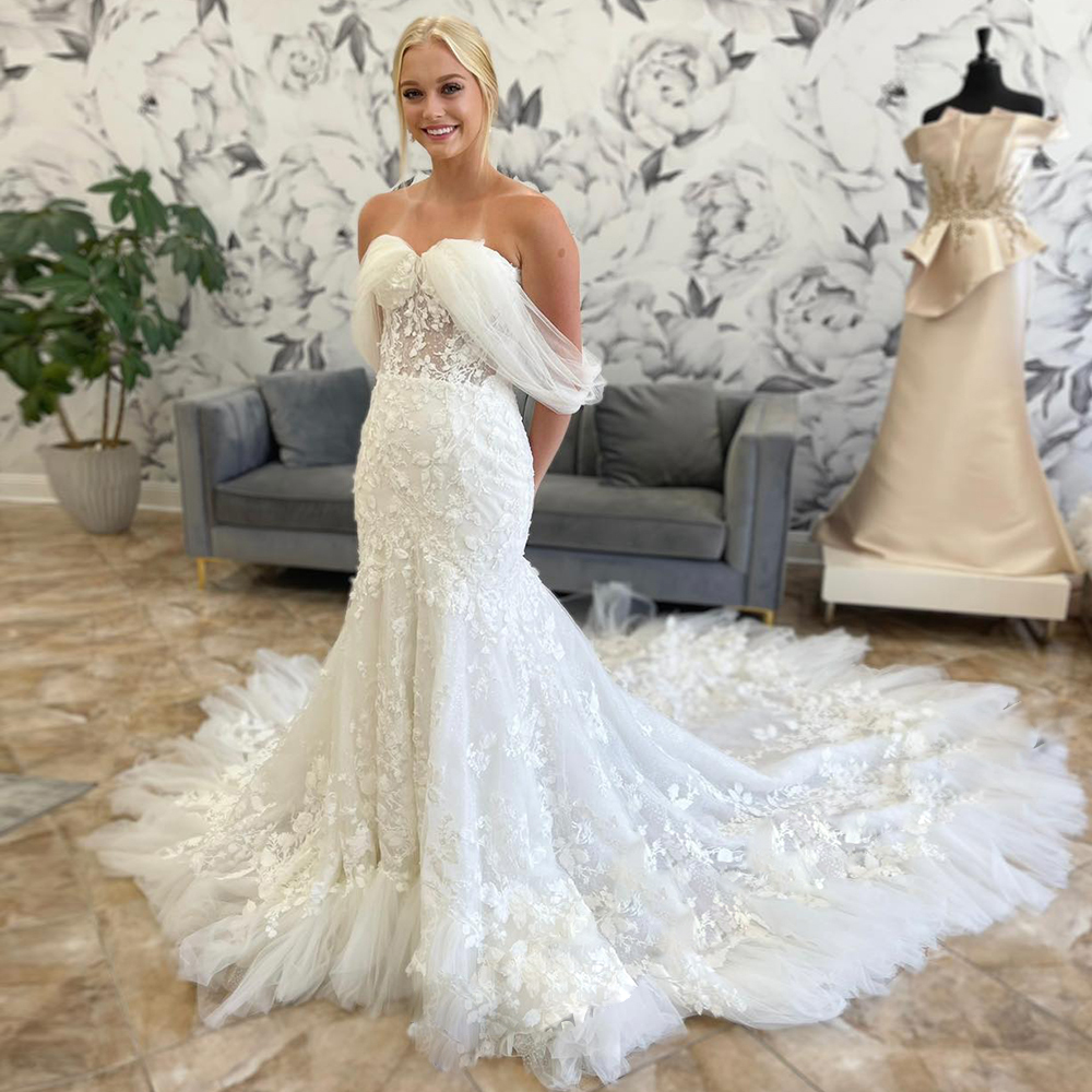 Train Layered Wedding Dresses Off Shoulder Sweetheart For Women Bride Mermaid Appliques Vestidos De Novia Custom Made