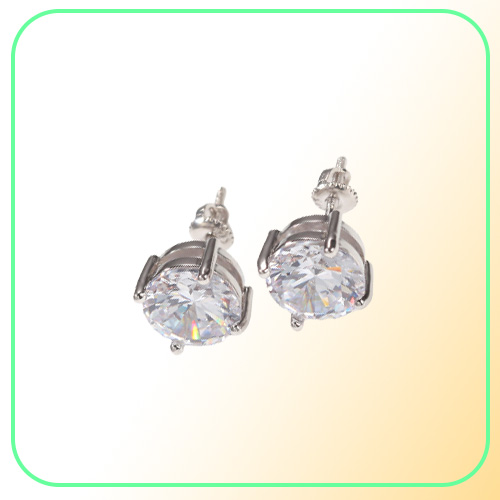 Mens Hip Hop CZ Stud Earrings Jewelry High Quality Fashion Round Gold Silver Simulated Diamond Earring For Men