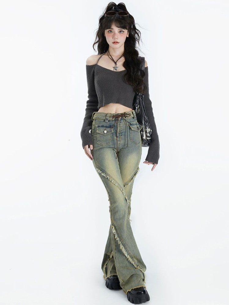 Women's Sweaters Y2K Women Korean Vintage Acubi Slim Cropped Sweater Aesthetics Long Sleeve Sweaters V Neck Gyaru Grunge Tight Pullovers Clothes 