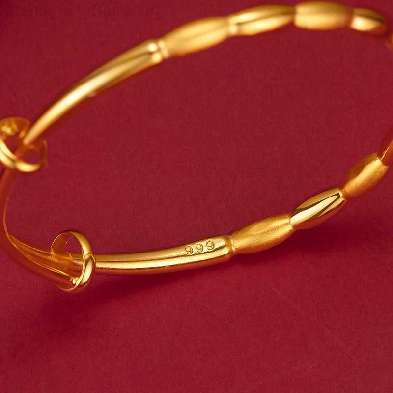 Charm Bracelets Simple Smooth 999 Gold Olive Push and Pull Bangles for Women Wedding Jewelry Party Gothic Girl Bracelets L230804