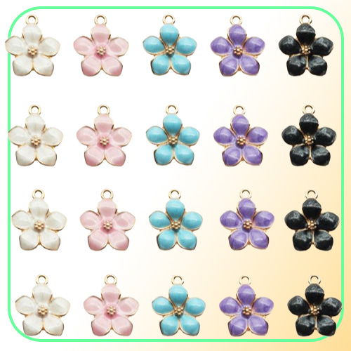 whole 100pcs Fashion classic Cute Enamel Flower Charms Pendant Necklace Bracelet DIY Unique Women Jewelry Accessory