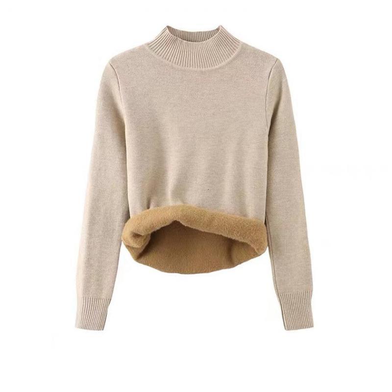 Women's Sweaters Vintage Turtleneck Winter Sweater Casual Knitted Pullovers Fashion Clothes Simple Fleece Lined Warm Knitwear Woman Base Top 2308