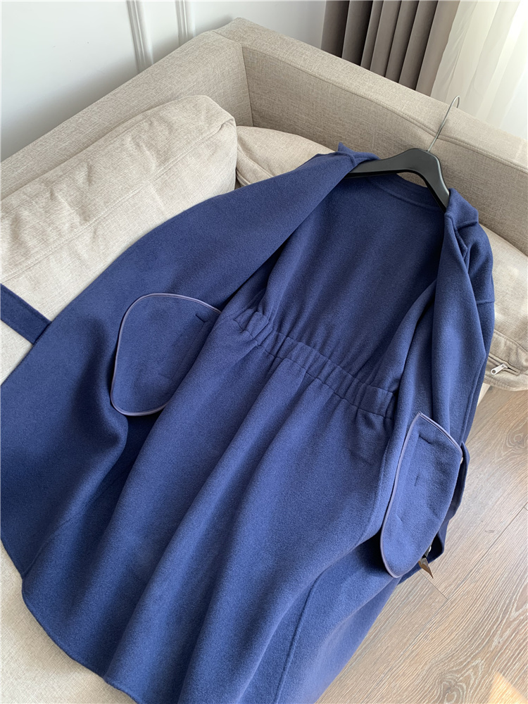 Women Blends 2023 Europe and the United States autumn temperament wool collected waist mid length double sided coat female 230803
