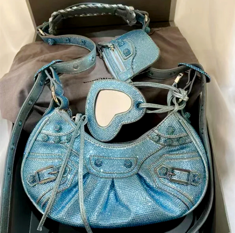 Women's motorcycle half moon LE CAGOLE pochette bag mens Designer bag diamond purse Luxury tote handbag Multifunction clutch summer travel cross body shoulder bags