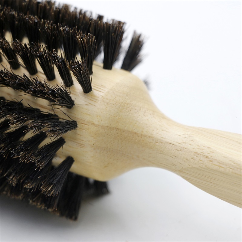Hair Brushes No.6 Barber Salon Wooden Handle Pig Bristle Round Brush Detachable Tail Professional Barber Brush Round Comb 230803