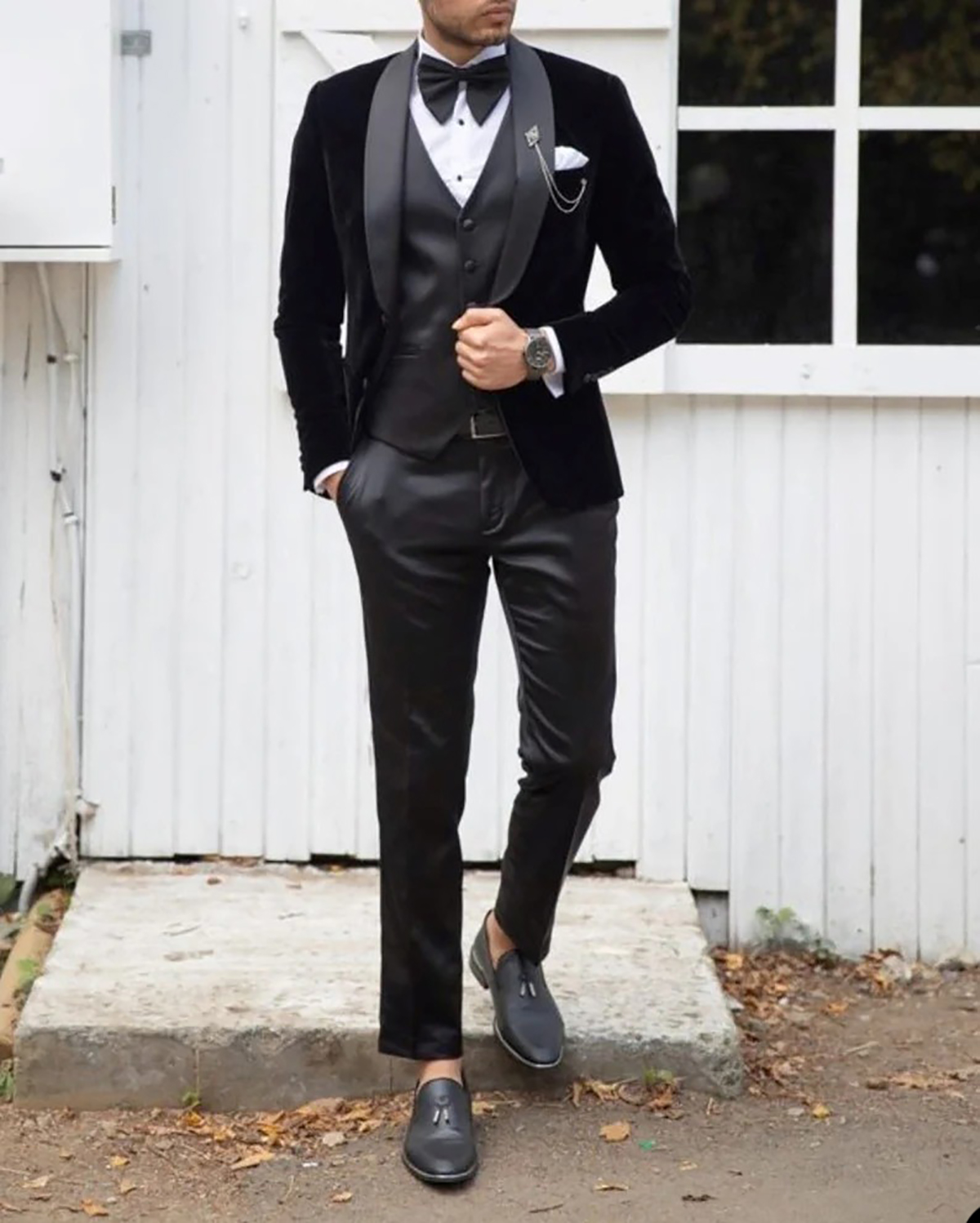 Black Men Wedding Suit Shawl Lapel Groom Wear Tuxedos Business Party 3 Pieces (Jacket+Vest+Pants)Costume Homme
