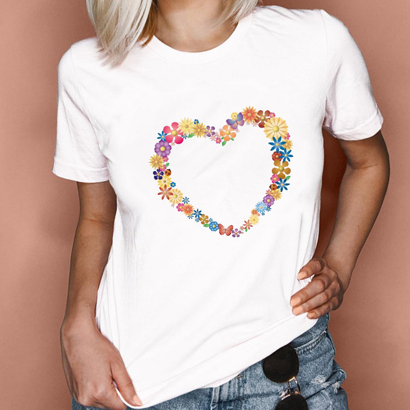 OC0010#-Maryya Large Short Sleeve T-shirt Summer Women's Flower Pattern Cartoon Heart Top Personalized Customization Pattern