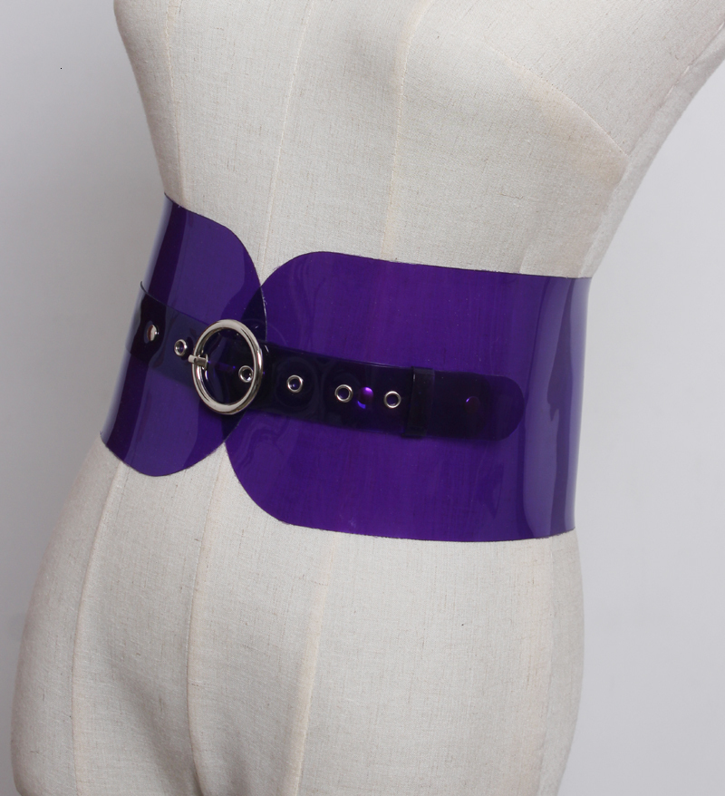 Other Fashion Accessories Silver Big metal Buckle Laser Magic Colourful PVC Fashion All-match Wide long Belt Women Straps Corset accessories 230802