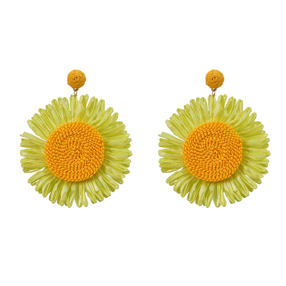 Bohemian-Inspired Ladies' Sunflower Earrings with Natural Raffia - Trendy Flower Jewelry Design