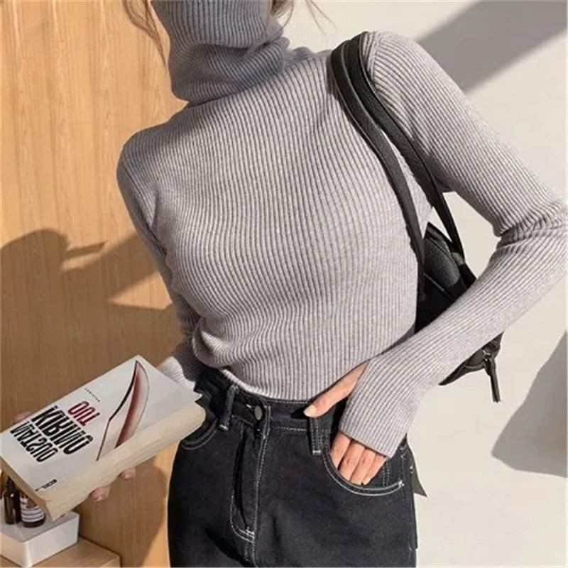Women's Sweaters Women heaps collar Turtleneck Sweaters Autumn Winter Slim Pullover Women Basic Tops Casual Soft Knit Sweater Soft Warm Jumper 23