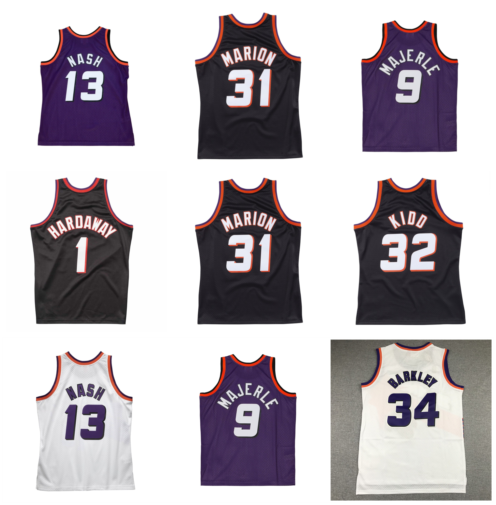 Penny Hardaway Sun Basketball Jersey Phoenixs Marion Jason 31 Kidd Dan 9 Majerle Charles Barkley Steve Nash Mitchell and Ness Throwback Black Purple White Size S-XXL