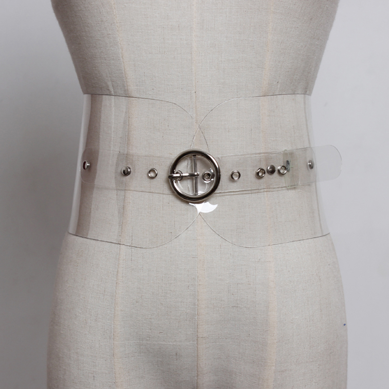 Other Fashion Accessories Silver Big metal Buckle Laser Magic Colourful PVC Fashion All-match Wide long Belt Women Straps Corset accessories 230802