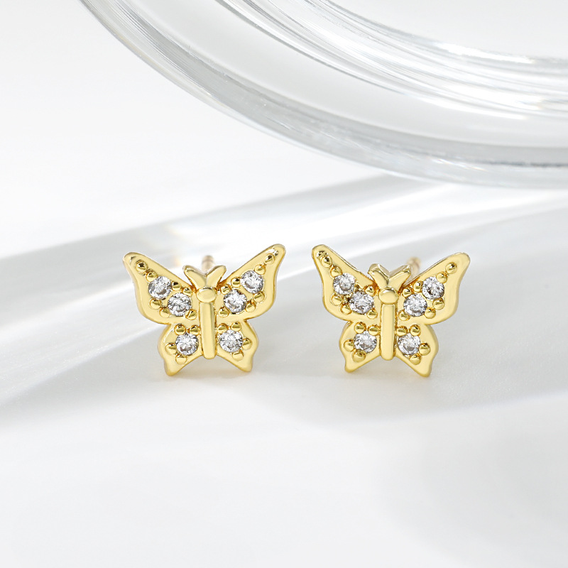 Stud Earrings S925 Silver Sterling Silver Women's Stud Earrings Designer Shiny Crystal Butterfly Hypoallergenic Earrings Simple Luxury Gold Diamo