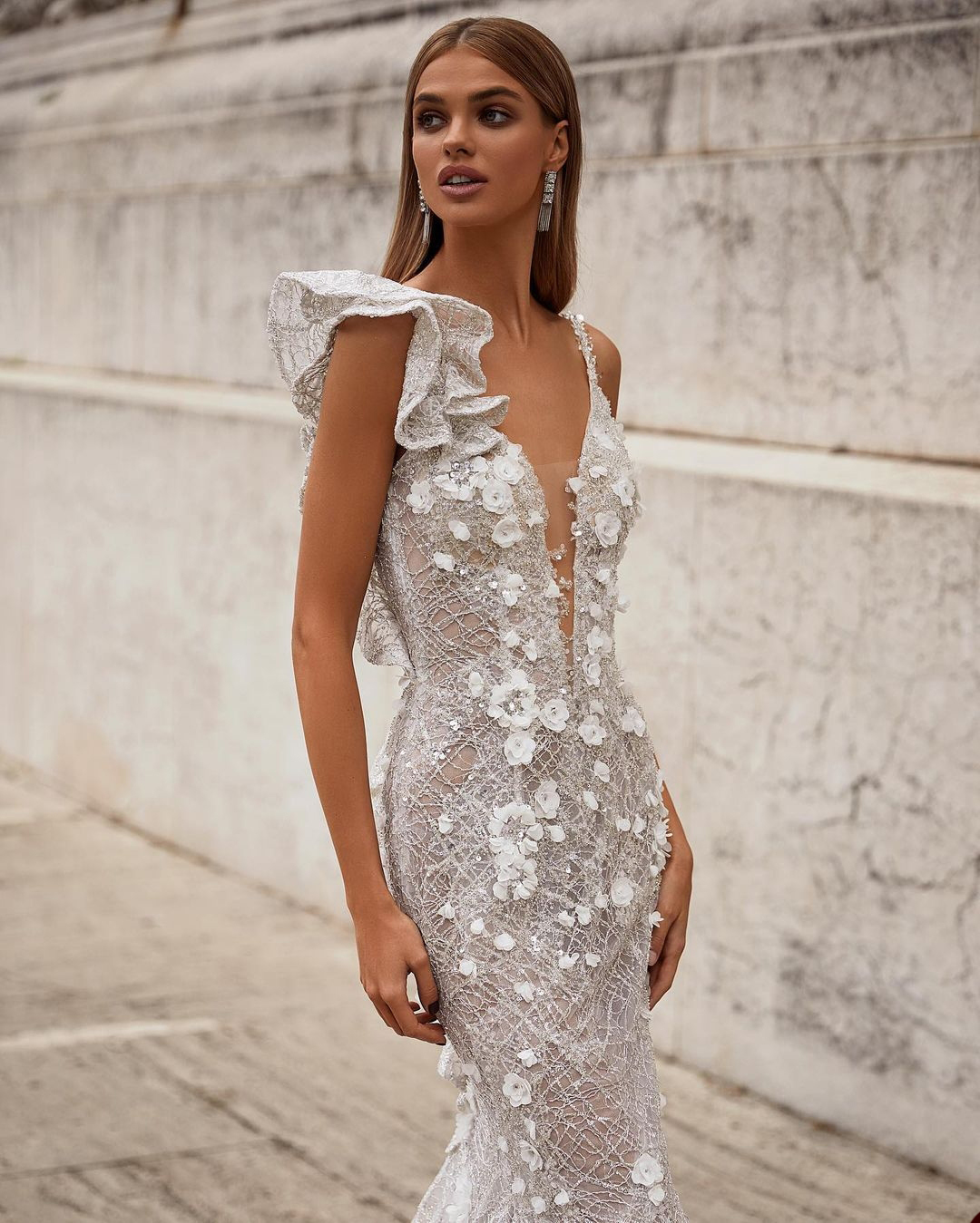 Boho Mermaid Wedding Dress 3D Flowers Appliques Bridal Gowns Beach Bohemian Sheer Back vestido de casamento