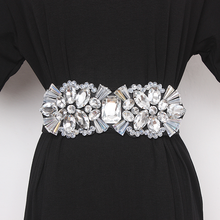 Other Fashion Accessories Geometric Big Crystal Gem Waist Belts Women White Grey Gold Colorful Bead Elastic Waistband Corset Strech Belts 230802