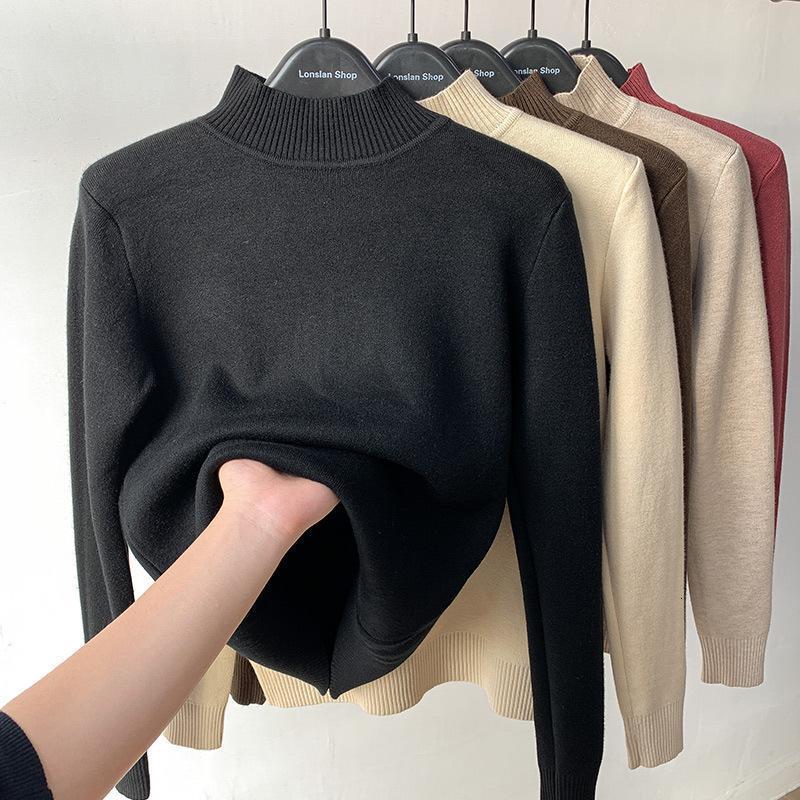 Women's Sweaters Vintage Turtleneck Winter Sweater Casual Knitted Pullovers Fashion Clothes Simple Fleece Lined Warm Knitwear Woman Base Top 2308