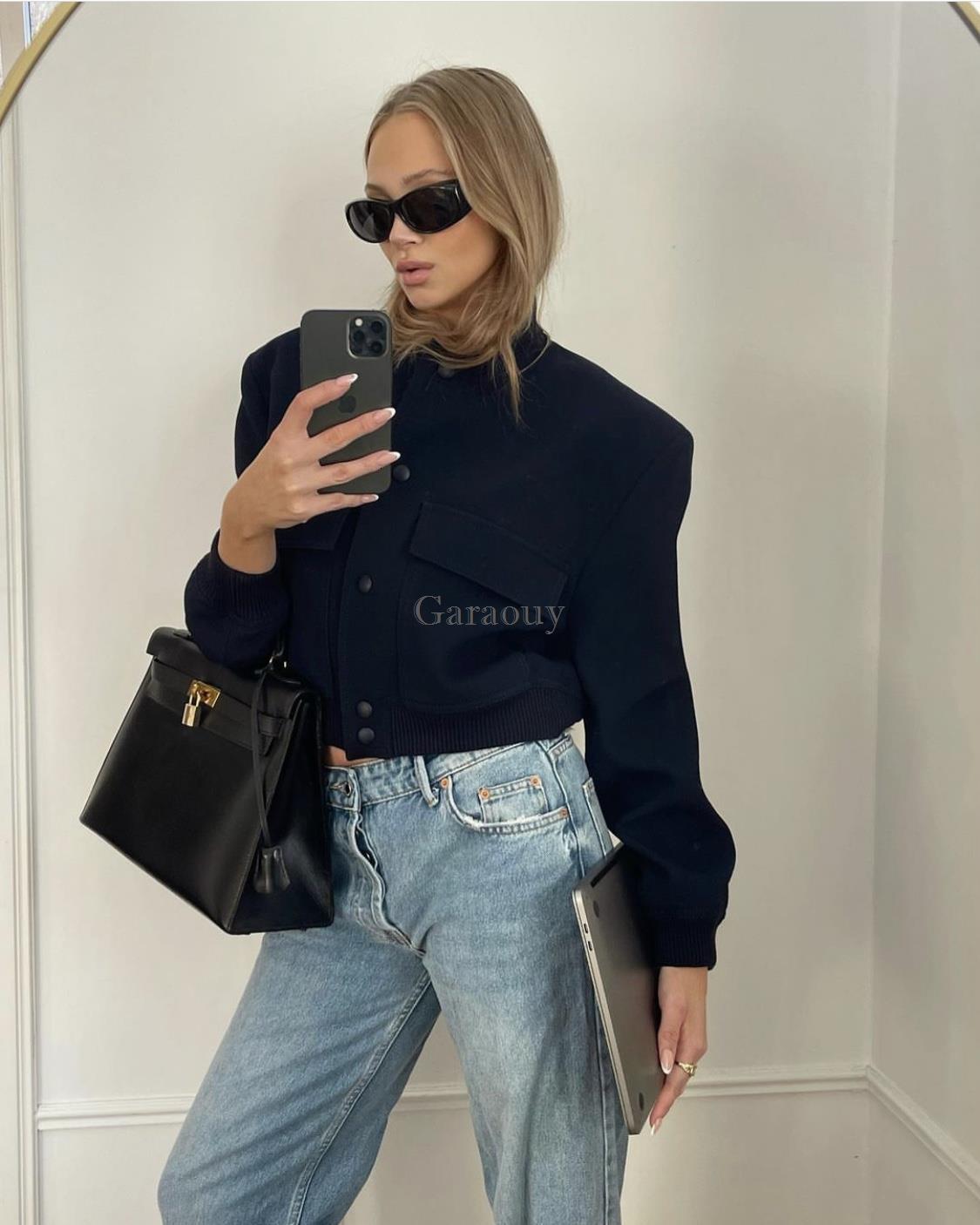 Women's Jackets Garaouy Spring Basic Women Large Pocket Pilot Jacket Female Loose Single Breasted Coats Simple Leisure Tops Outwear Mujer 230803