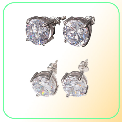 Mens Hip Hop CZ Stud Earrings Jewelry High Quality Fashion Round Gold Silver Simulated Diamond Earring For Men