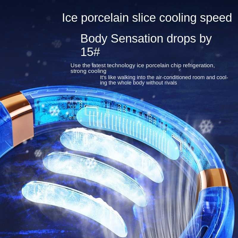 Electric Fans 2023 Hanging Neck Fan Ice Magnet Cooling Fan Portable Fan Type-C Multifunctional Leafless Electric Fan With Light R230803