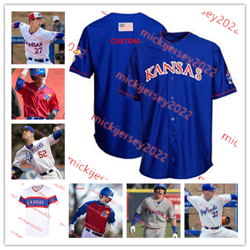 Cole Larsen Ryan Cyr Kansas Jersey 44 Eli Davis 5 Tyler Gerety 11 Zac Cox 15 Ryan Callahan Kansas Jayhawks Baseball Jerseys Custom Stitched Mens Youth