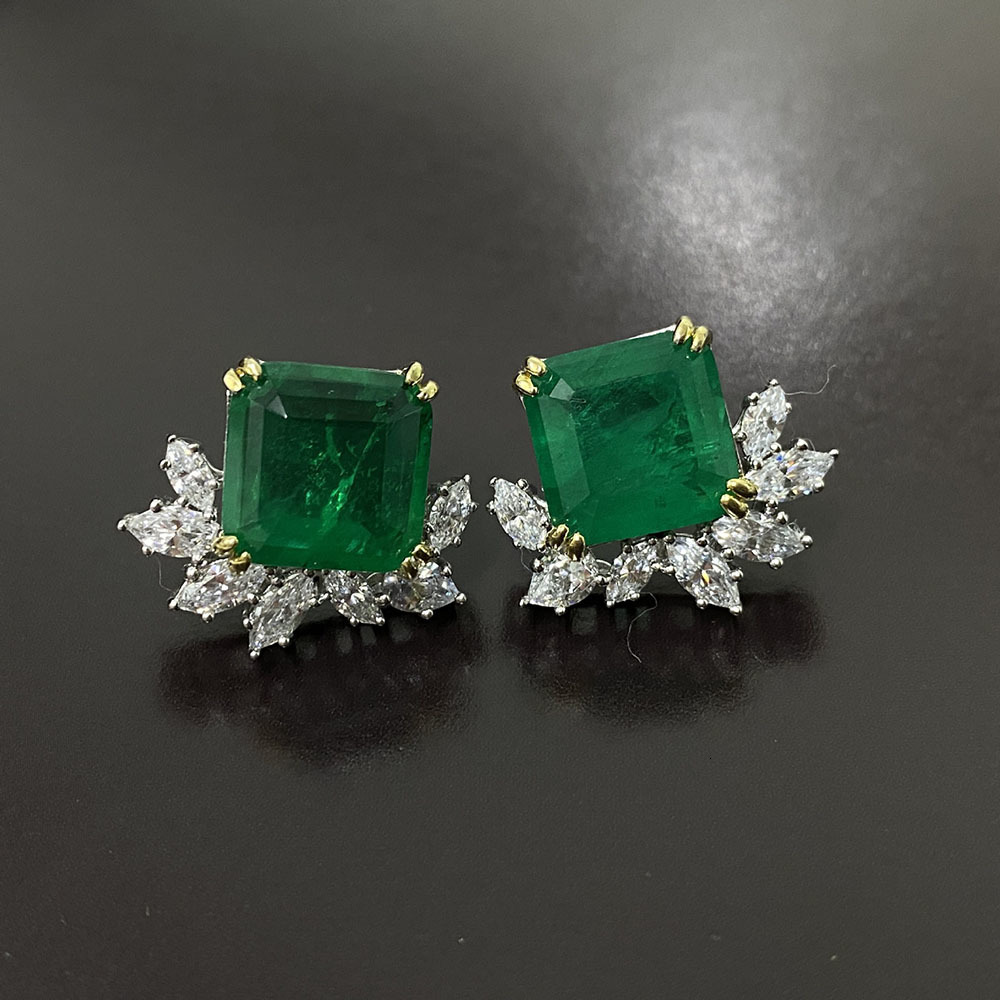 Stud Trend Women s 925 Silver Stamp Earrings 10 10MM Natural Stone Emerald Lab Diamond Wedding Party Earring Fine Jewelry 230804