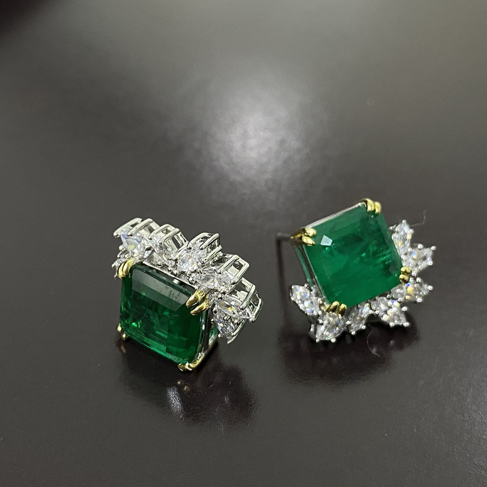 Stud Trend Women s 925 Silver Stamp Earrings 10 10MM Natural Stone Emerald Lab Diamond Wedding Party Earring Fine Jewelry 230804