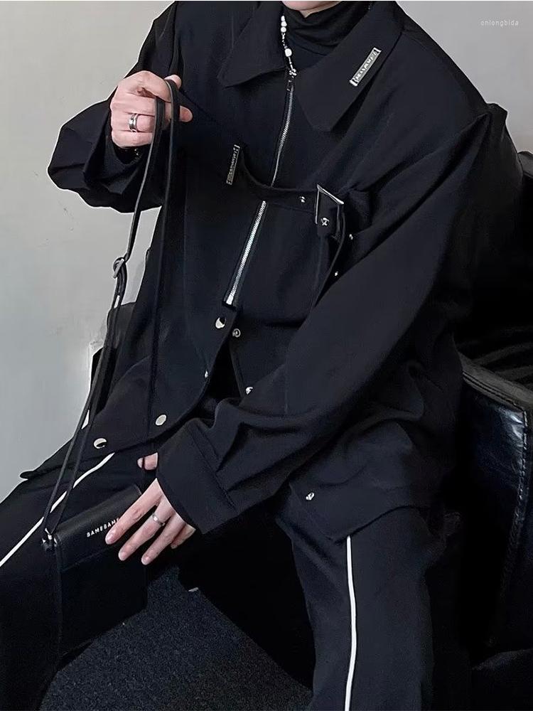 Men's Jackets Techwear Shirts Men Darkwear Hip Hop Blouses Punk Black Long Sleeve Button Up Male Zipper Harajuku Japanese Streetwear