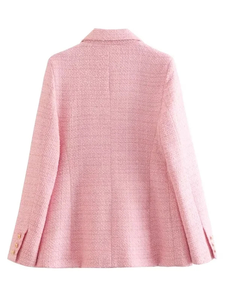 Women's Suits Blazers TRAF Women's Pink Blazer Autumn Tweed Jacket Woman Long Sleeve Red Black Jacket Casual Double Breasted Womens Blazer J