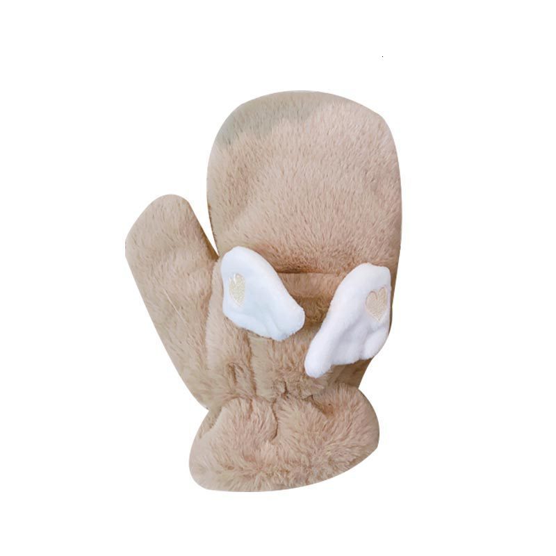 Fingerless Gloves Cute Autumn And Winter With Flap Wings For Girls Velvet Thickening Riding Cold Full Wrap Student Pink 230804