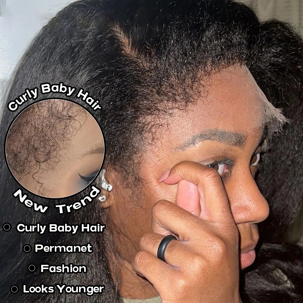 Yaki Kinky Straight Edges Curly Baby Hair Wig 360 full natural Transparent HD Kinky Hairline full Lace Front Human Hair Wigs For Women Pre Plucked