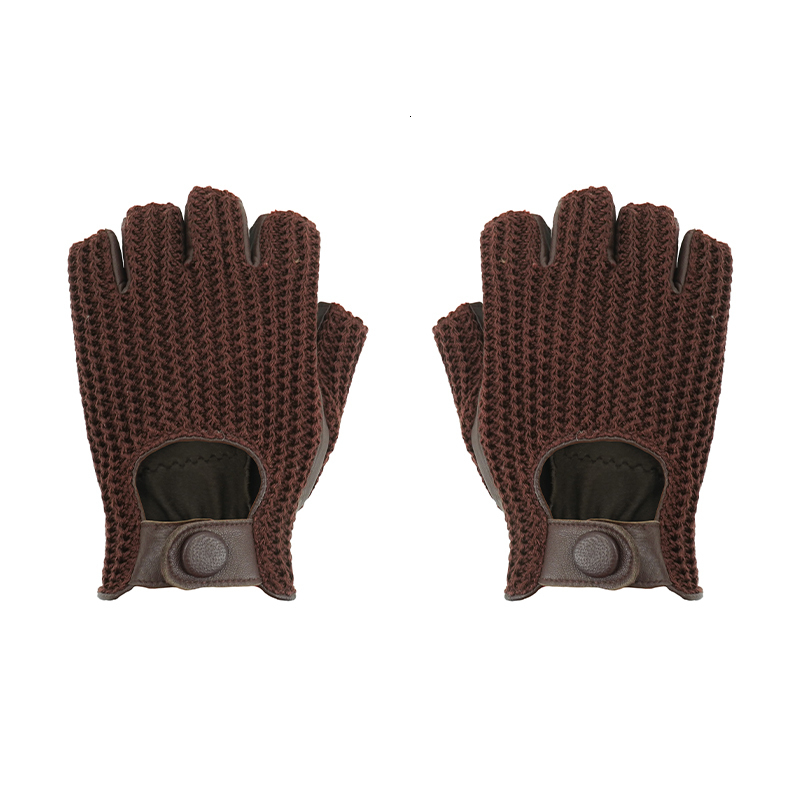 Fingerless Gloves Men Driving motorcycle locomotive Half Finger Sheepskin Knitted Leather Male Car gloves guantes de trabajo 230804