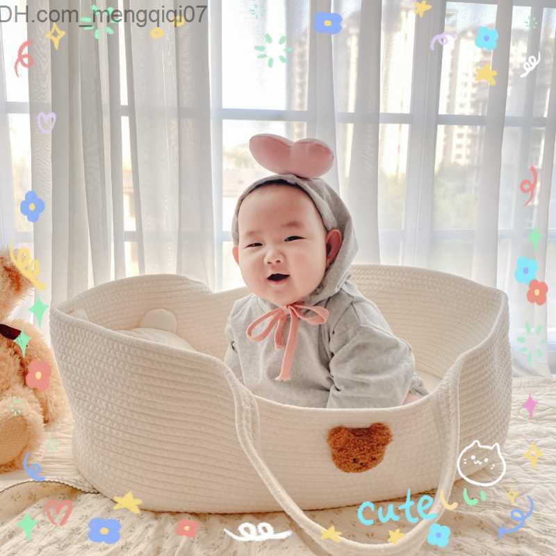 Bassinets Cradles Bed Babynest Sleeping Cribs Newborn Baby Nest Travel Portable Cotton Rope Bassnet Cradle Moses Basket with Mattress Z230804