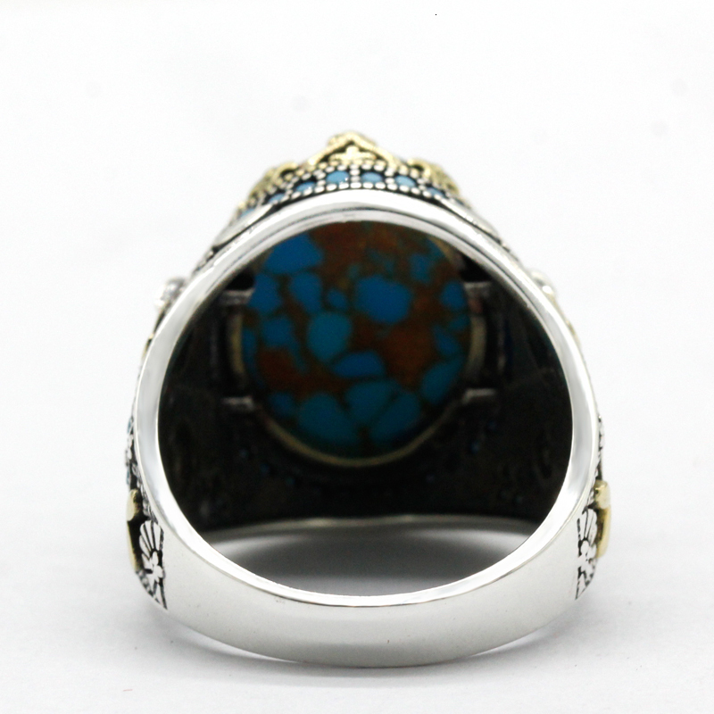 Wedding Rings 925 Sterling Silver Turquoise Ring for Men Women Natural Gemstone Lucky Stone Turkish Handmade Retro Jewelry Anniversary Gift 230804