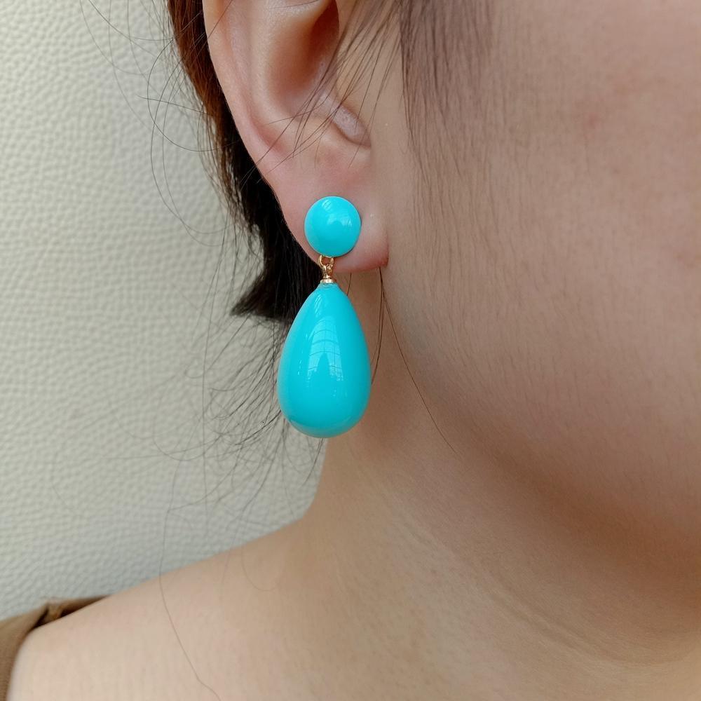 Stud YYGEM 17x27MM Turquoise Color Sea shell pearl Long Drop Earrings Gold Plated Jewelry For Women 230804
