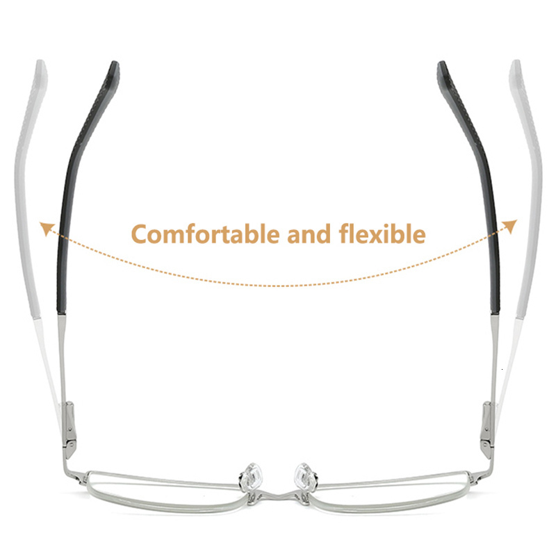 Reading Glasses Men Business Reading Glasses Half Rim Computer Blue Light Blocking Farsightedness Anti Fatigue High Quality Metal Frame 230804