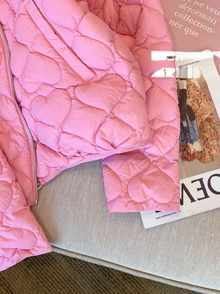 Women's Jackets Pink Jacket Winter Jacket Women Warm Korean Fashion Pockets Loose Zippers Coat Long Sleeve Women Clothing Quilted Coat 230803