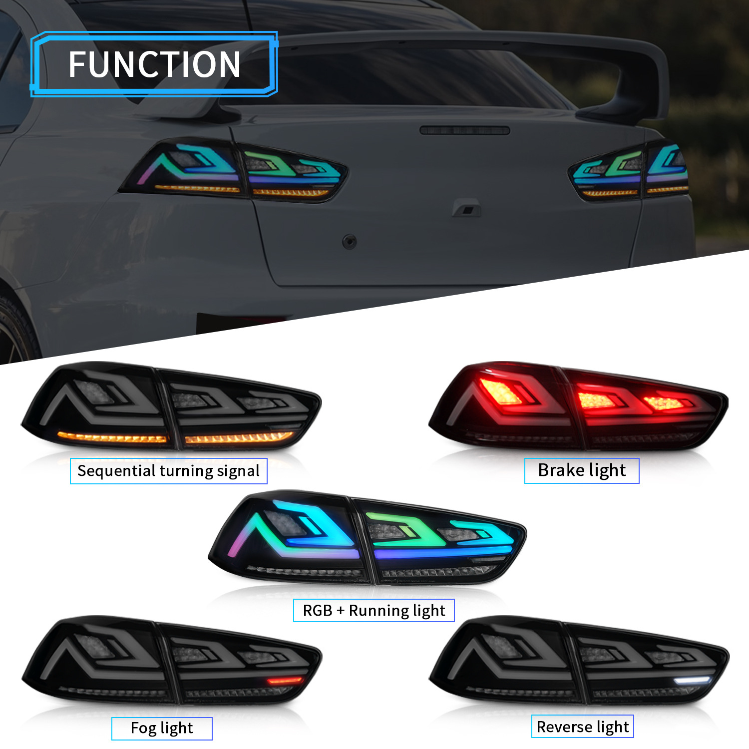 Car Parts LED Taillight For Mitsubishi Lancer EX EVO 20 08-20 18 RGB Sequential Turn Signal Lights Brake Taillights