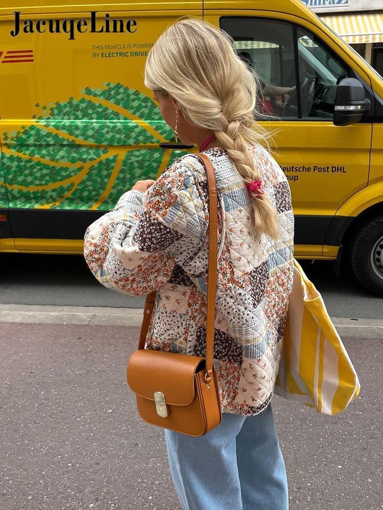 Women's Jackets Jacuqeline Autumn Women Vintage Print Cotton Coat Long Sleeve Single Breasted Short Jacket Street Fashion Ladies Overcoat 230803