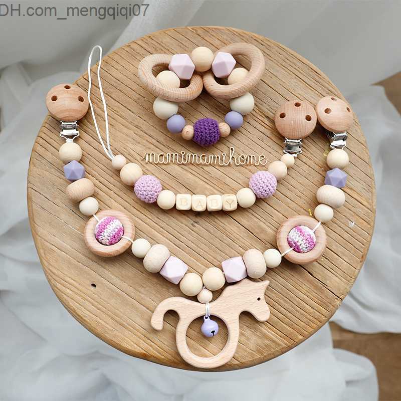 Pacifier Holders Clips# Baby toys wooden pacifier clip chain type Plum clip mobile Plum clip personalized name mouse cart toy bed bell surrounding Z23