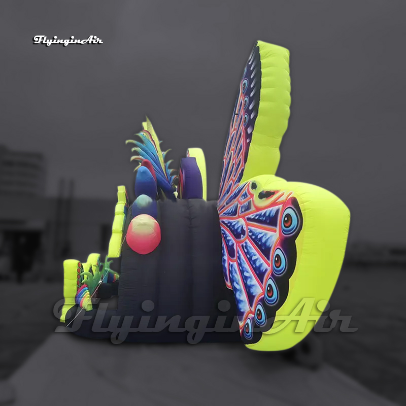 Amazing Large Black Inflatable Tent Party Marquee Air Blow Up Dj Booth With Giant Wings For Carnival Stage Decoration