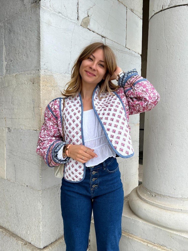 Women s Jacket Printed Flower Quilted Reversible Cotton Coat Long Sleeve Open Front Two In One Autumn Vintage Street Outerwear 230804