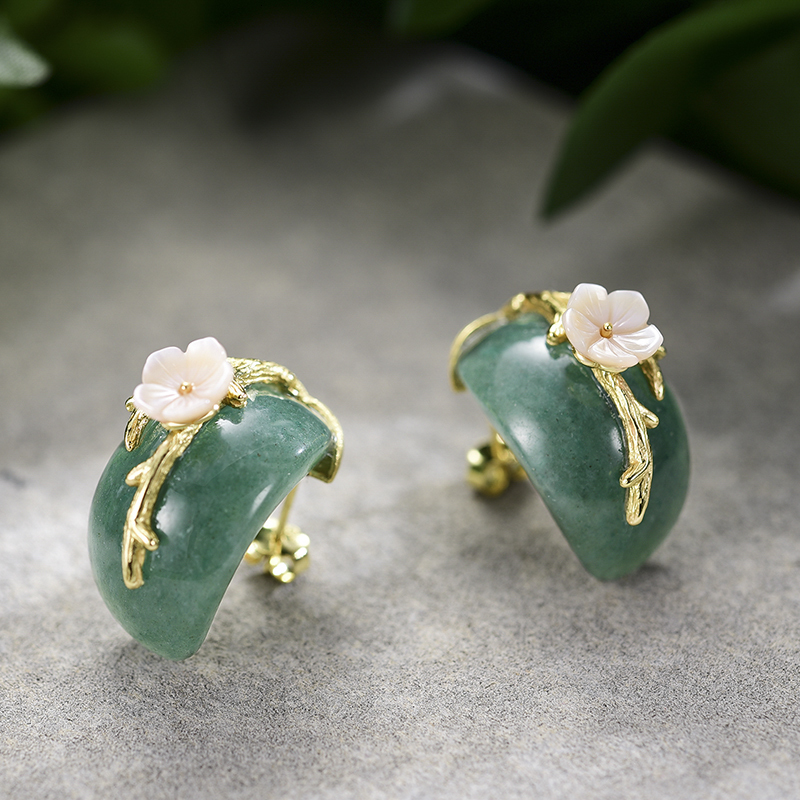 Stud Lotus Fun Real 925 Sterling Silver Natural Aventurine Original Handmade Fine Jewelry Plum Flower Earrings for Women 230804