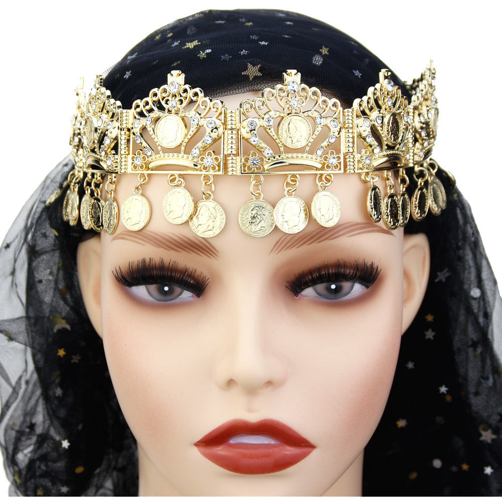 Wedding Hair Jewelry Sunspicems Forehead Chain Algeria HairChain Hairware HairBand Gold Color Napoleon Coins Tassel Accessory Bride Gift 230804