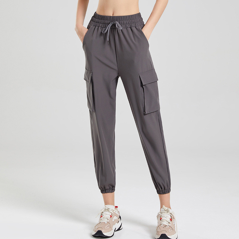 L018 Women Jogging Yoga Loose Pocket Joggers Soft High Waist Big Pockets Elastic Casual Pants Drawstring Legs Sweatpants