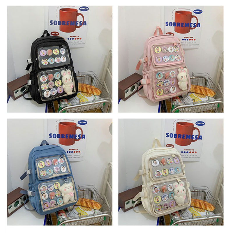 Backpacks Girls Large School Pink Ita Backpack with Two Clear Pockets for Pin Display Women Big Kawaii Bag Insert Plate H221 230803