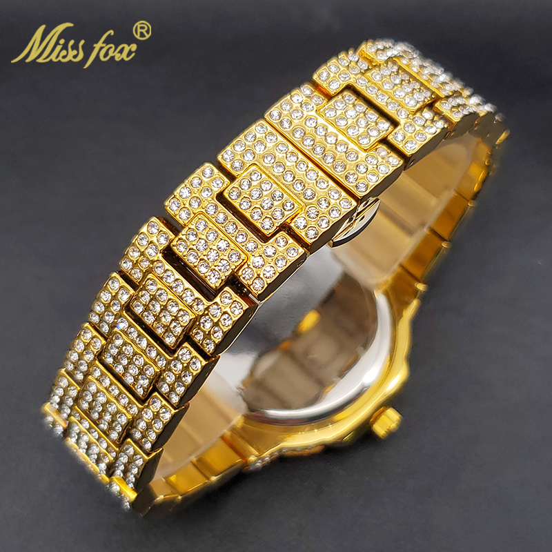 Other Watches Gold Watch For Men Diamond Iced Out Hip Hop Stylish Quartz Male Double Dial Heavry Waterproof Wristwatches Summer In 230804